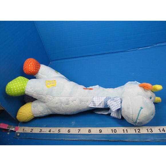 Linzy Baby Blue Giraffe Baby Rattle  14" x 7" x 5" Plush Polkadot Feet - Picture 7 of 7